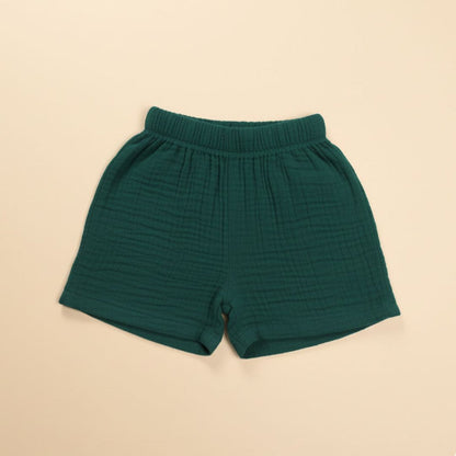 Olive Green Organic Muslin Cotton Sleeveless Tshirt and Shorts