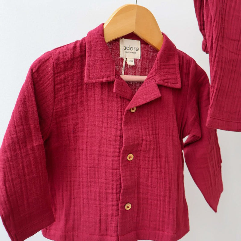 Maroon Organic Muslin Cotton Full Sleeve Set