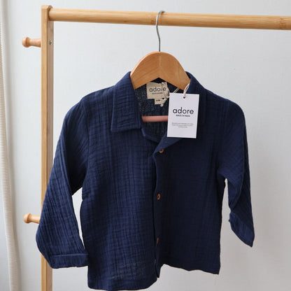 Navy Blue Organic Muslin Cotton Full Sleeve Set