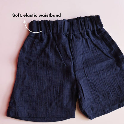 Navy Blue Organic Muslin Cotton Sleeveless Tshirt and Shorts