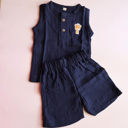 Navy Blue Organic Muslin Cotton Sleeveless Tshirt and Shorts