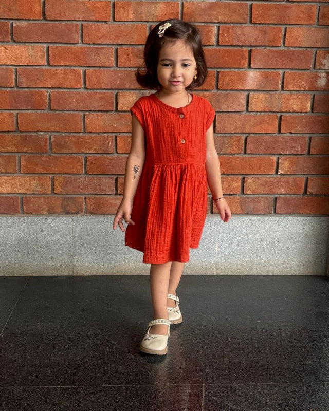 Rust Organic Muslin Cotton Frocks