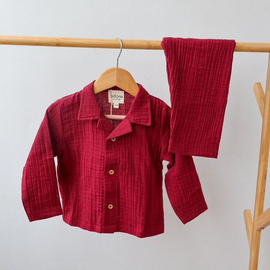 Maroon Organic Muslin Cotton Full Sleeve Set