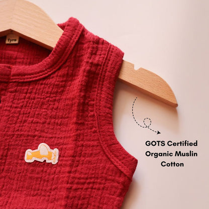 Maroon Organic Muslin Cotton Sleeveless Tshirt and Shorts