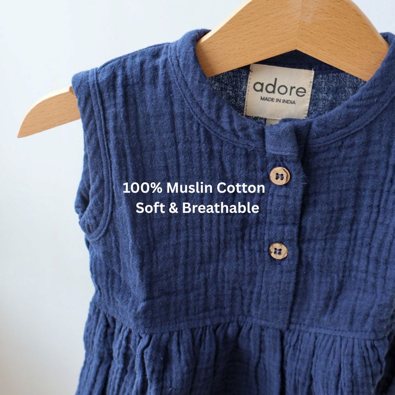 Navy Blue Organic Muslin Cotton Frocks