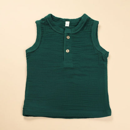 Olive Green Organic Muslin Cotton Sleeveless Tshirt and Shorts