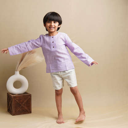 Earthy Wanderer' - Boys' Set with Full Sleeve Button-down Shirt and Shorts
