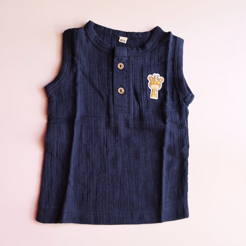 Navy Blue Organic Muslin Cotton Sleeveless Tshirt and Shorts