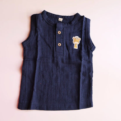 Navy Blue Organic Muslin Cotton Sleeveless Tshirt and Shorts