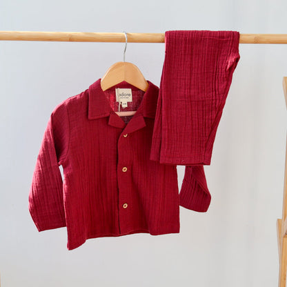 Maroon Organic Muslin Cotton Full Sleeve Set