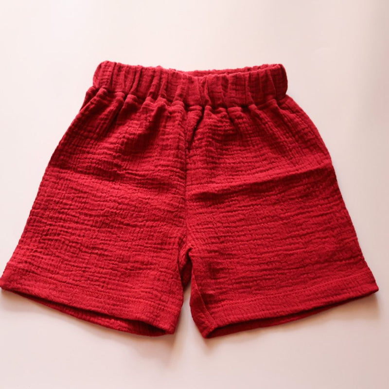 Maroon Organic Muslin Cotton Sleeveless Tshirt and Shorts