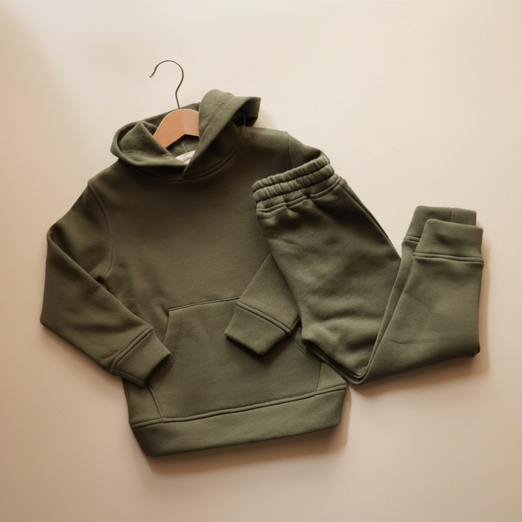 Olive Green Organic Cotton Fleece Hoodie and Jogger Set