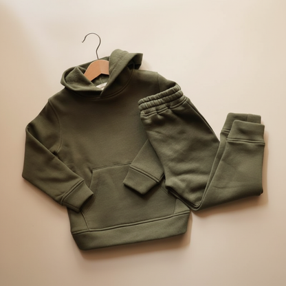 Olive Green Organic Cotton Fleece Hoodie and Jogger Set