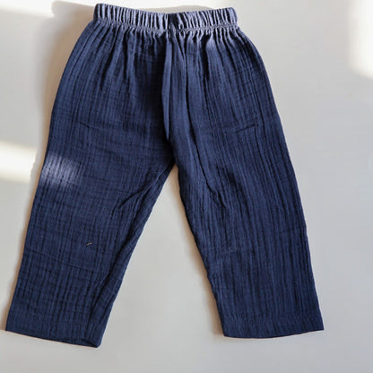 Navy Blue Organic Muslin Cotton Full Sleeve Set