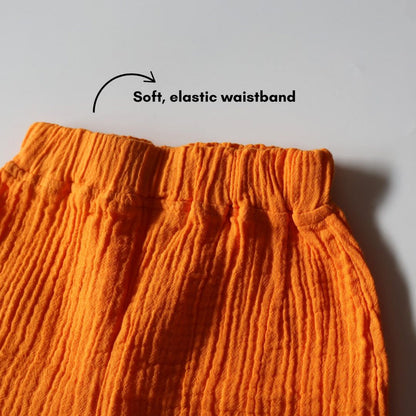 Mustard Organic Muslin Cotton Sleeveless Tshirt and Shorts