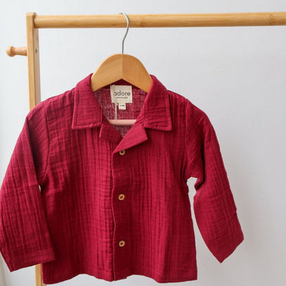 Maroon Organic Muslin Cotton Full Sleeve Set