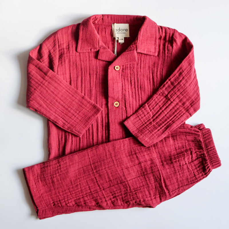 Maroon Organic Muslin Cotton Full Sleeve Set