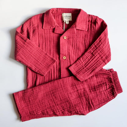 Maroon Organic Muslin Cotton Full Sleeve Set