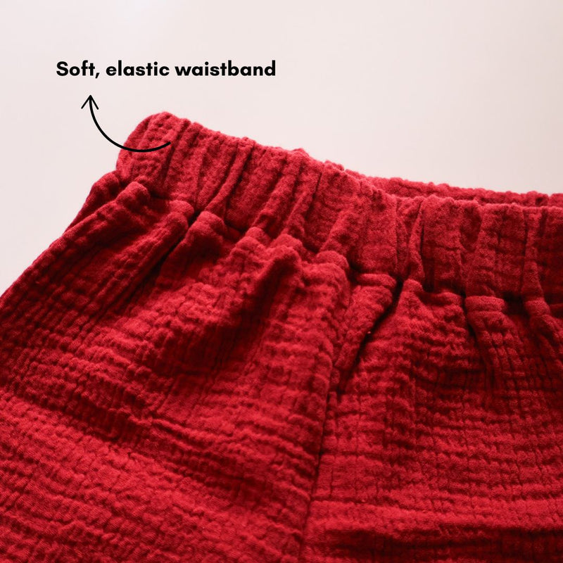 Maroon Organic Muslin Cotton Sleeveless Tshirt and Shorts