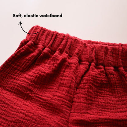 Maroon Organic Muslin Cotton Sleeveless Tshirt and Shorts