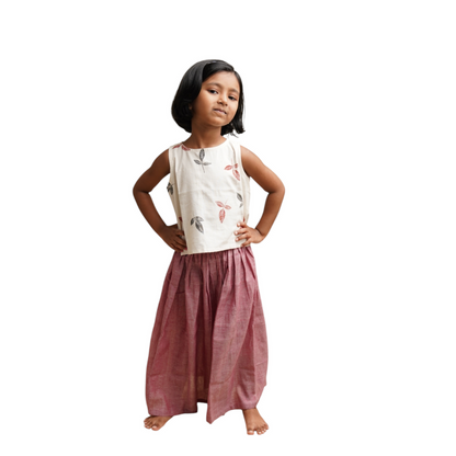 Twirl and Top' - Girls' Leaf Print Crop Top with Long Skirt