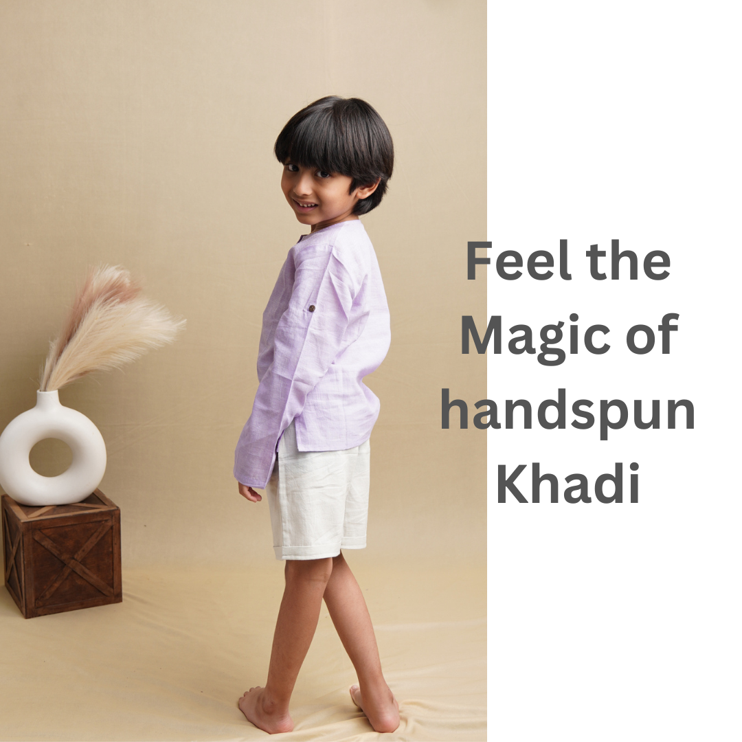 Earthy Wanderer' - Boys' Set with Full Sleeve Button-down Shirt and Shorts