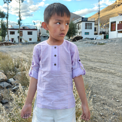Earthy Wanderer' - Boys' Set with Full Sleeve Button-down Shirt and Shorts