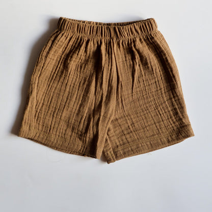 Cocoa Delight Organic Muslin Cotton Sleeveless Tshirt and Shorts