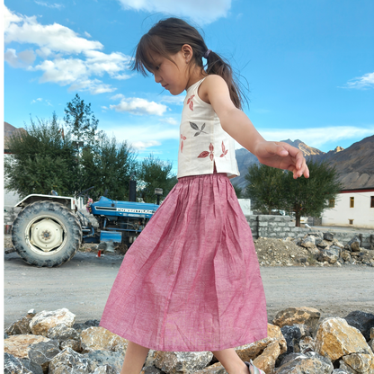 Twirl and Top' - Girls' Leaf Print Crop Top with Long Skirt