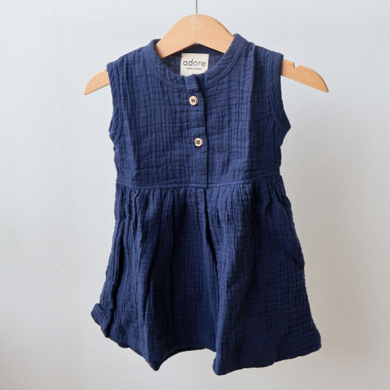 Navy Blue Organic Muslin Cotton Frocks