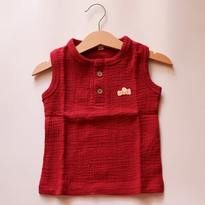 Maroon Organic Muslin Cotton Sleeveless Tshirt and Shorts