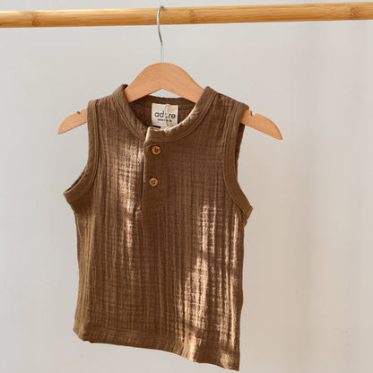 Cocoa Delight Organic Muslin Cotton Sleeveless Tshirt and Shorts