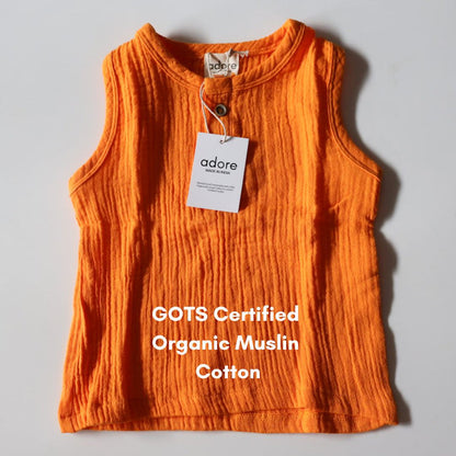 Mustard Organic Muslin Cotton Sleeveless Tshirt and Shorts