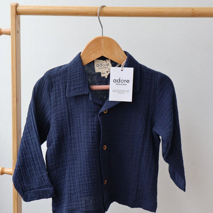 Navy Blue Organic Muslin Cotton Full Sleeve Set