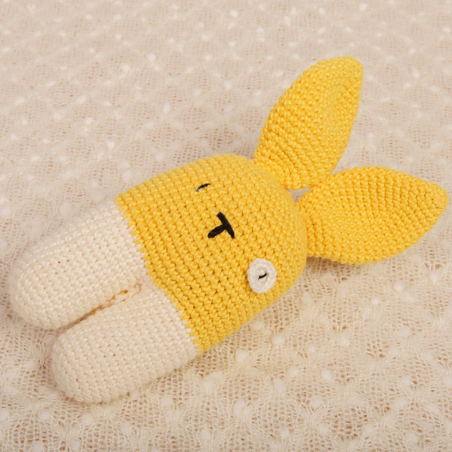 Happy Yellow Crochet Rattle - Bubblegum